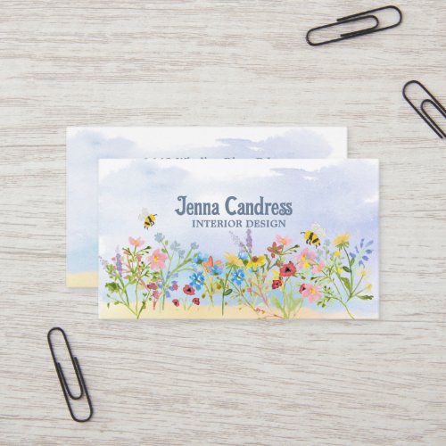 Colorful Watercolor Wildflowers  Business Card