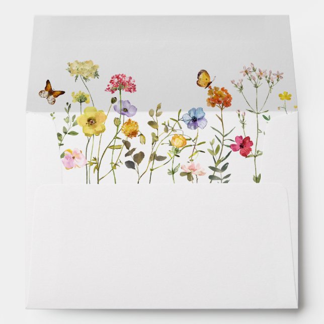 Colorful Watercolor Wildflowers & Butterflies Envelope (Back (Bottom))