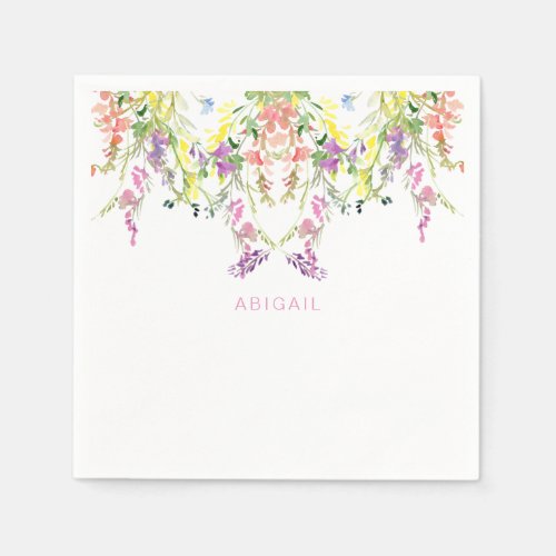 Colorful Watercolor Wildflowers Custom Name  Napkins