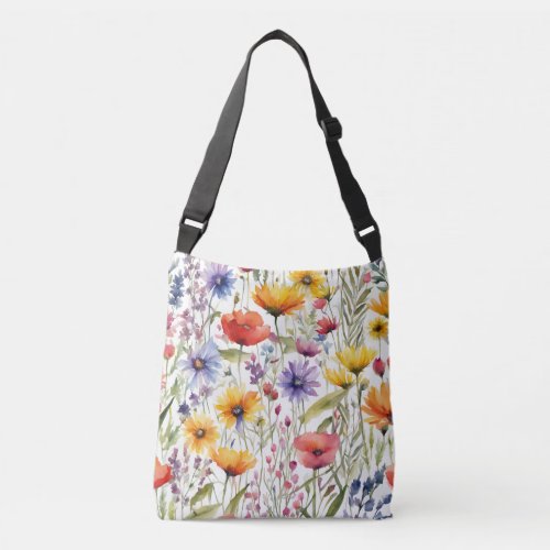 Colorful Watercolor Wildflowers Floral Design Crossbody Bag