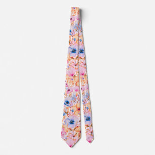 Colorful Watercolor Wildflowers Floral Pattern Neck Tie
