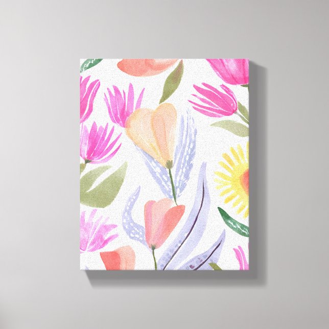 Colorful Watercolor Wildflowers | Hand Painted Canvas Print (Front)