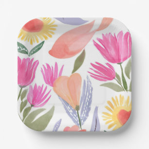 Colorful Watercolor Wildflowers   Hand Painted Paper Plates