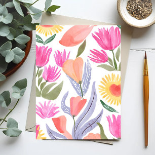 Colorful Watercolor Wildflowers   Hand Painted Postcard