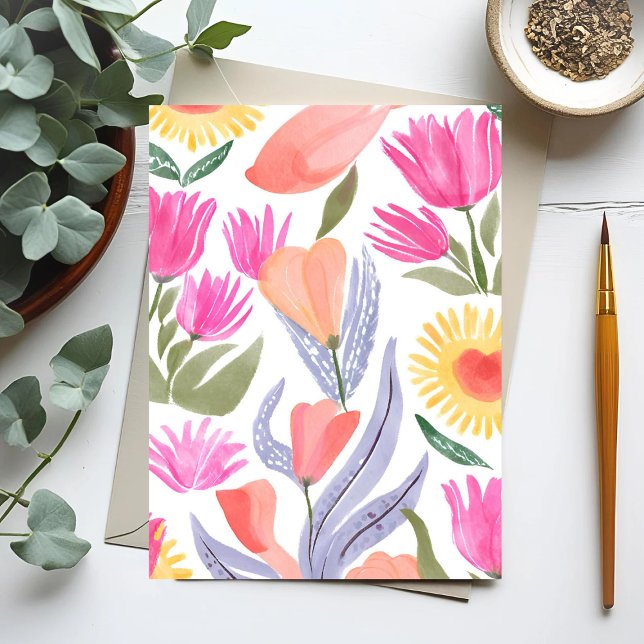 Colorful Watercolor Wildflowers | Hand Painted Postcard (Creator Uploaded)