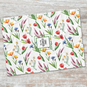 Colorful Watercolor Wildflowers Pattern Fleece Blanket