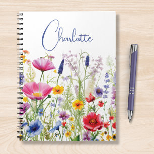 Colorful Watercolor Wildflowers Personalized Name Notebook
