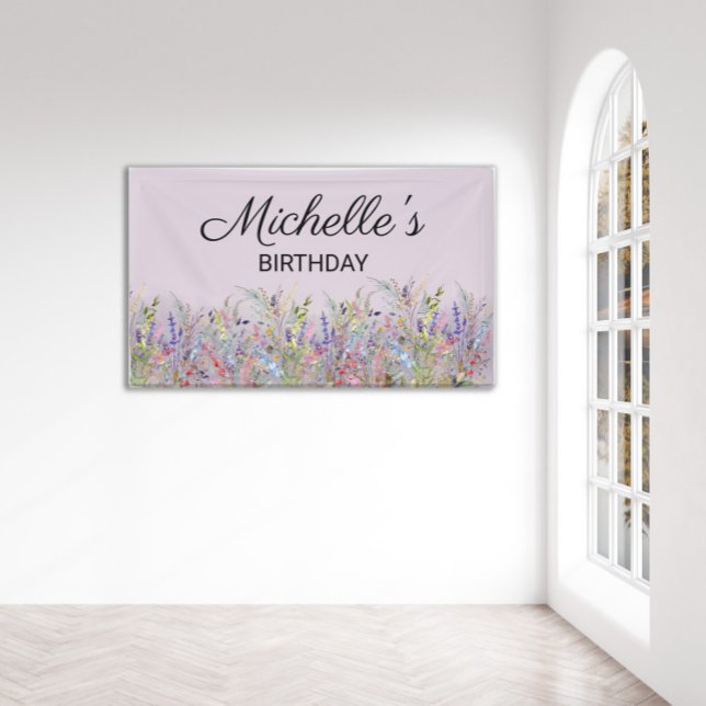 Colorful Watercolor Wildflowers Purple Birthday  Banner (Creator Uploaded)