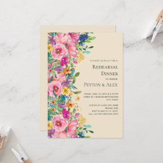 Colorful Watercolor Wildflowers Rehearsal Dinner Invitation