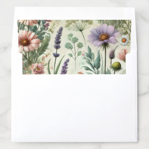 Colorful Watercolor Wildflowers Rustic Boho Bridal Envelope Liner