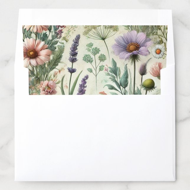 Colorful Watercolor Wildflowers Rustic Boho Bridal Envelope Liner (In Envelope)