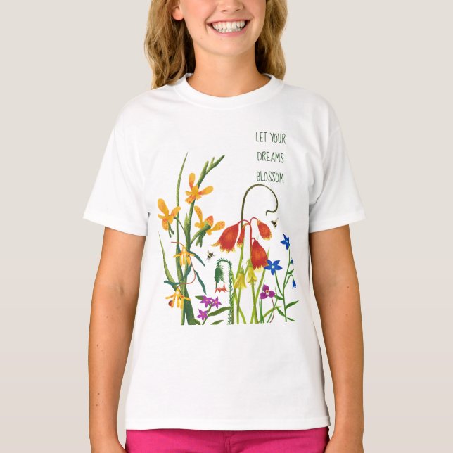Colorful Watercolor Wildflowers Summer Quote T-Shirt (Front)