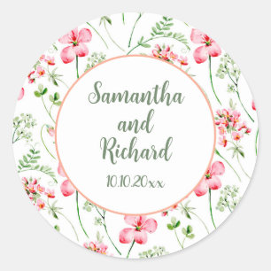Colorful Watercolor Wildflowers Wedding Classic Round Sticker