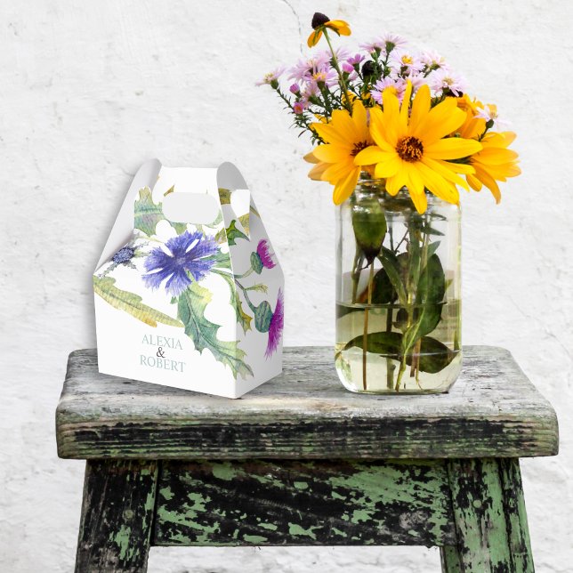 Colorful watercolor wildflowers wedding favor boxes (Creator Uploaded)