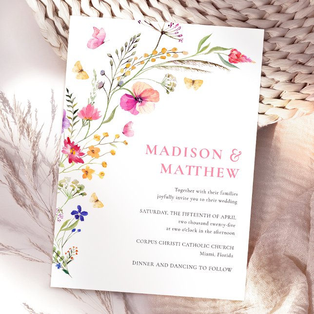 Colorful Watercolor Wildflowers Wedding Invitation (Creator Uploaded)