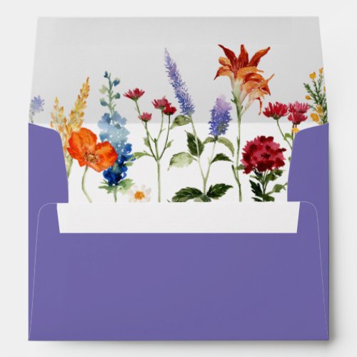 Colorful Watercolor Wildflowers Wedding Invitation Envelope