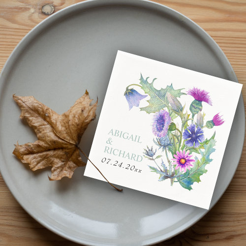 Colorful watercolor wildflowers wedding napkins