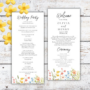 Colorful Watercolor Wildflowers Wedding Program