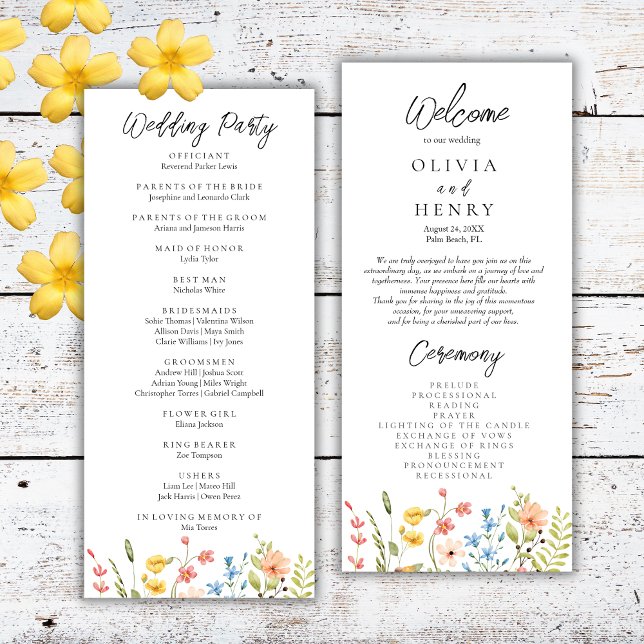 Colorful Watercolor Wildflowers Wedding Program  (Creator Uploaded)