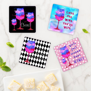 Colorful Watercolor Wine Glasses Coasters
