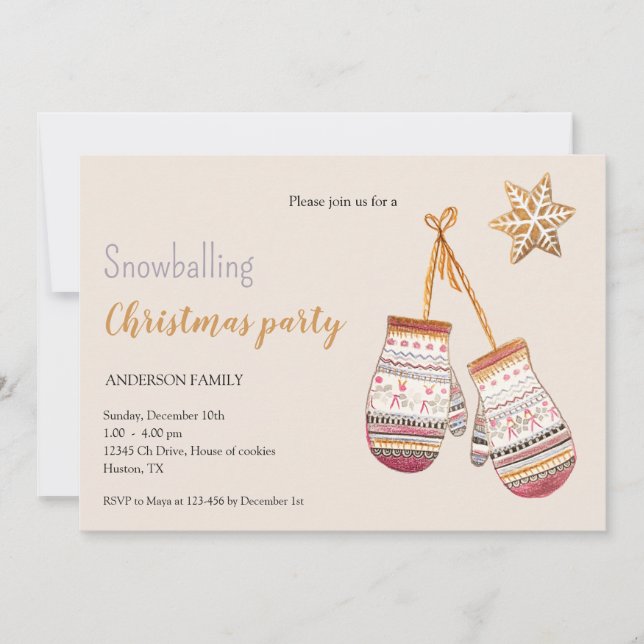 Colorful Watercolor Winter Wool Gloves Party Invitation (Front)