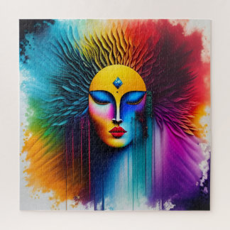 Colorful Watercolor Woman Face Abstract Expressive Jigsaw Puzzle