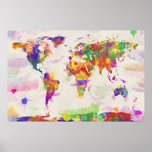 Colorful Watercolor World Map Poster (Front)