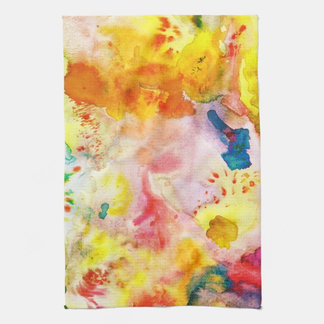 Colorful Watercolor Yellow Splotches Abstract Art Kitchen Towel (Vertical)