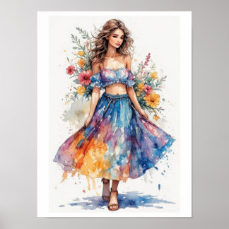 Colorful Watercolor Young Lady Design on a Poster
