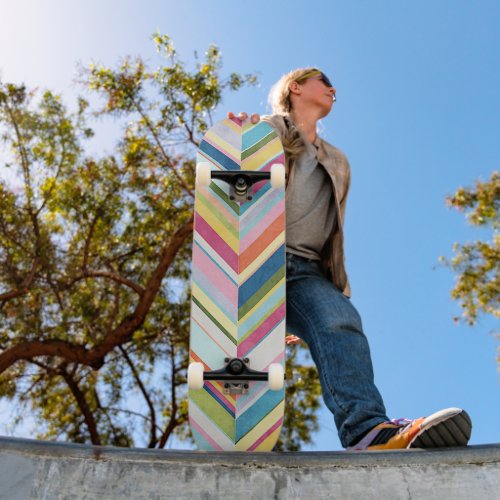 Colorful Watercolor Zig Zag Stripe Art Pattern Skateboard