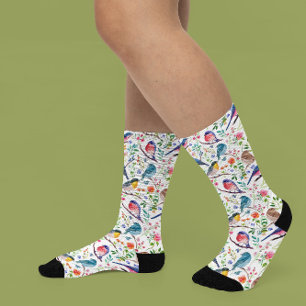 Colorful watercolors birds and flowers pattern socks