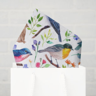 Colorful watercolors birds and flowers pattern tissue paper