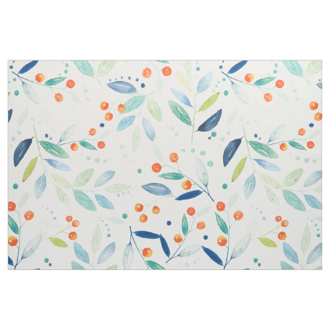 Colorful Watercolors Botanical Berries & Leafs Fabric (Yard)