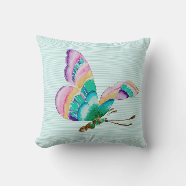 Colorful watercolors butterfly throw pillow (Front)