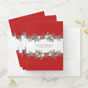 Colorful watercolors Christmas flowers wreath Pocket Folder