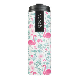 Colorful Watercolors Flamingos & Tropical Flowers Thermal Tumbler