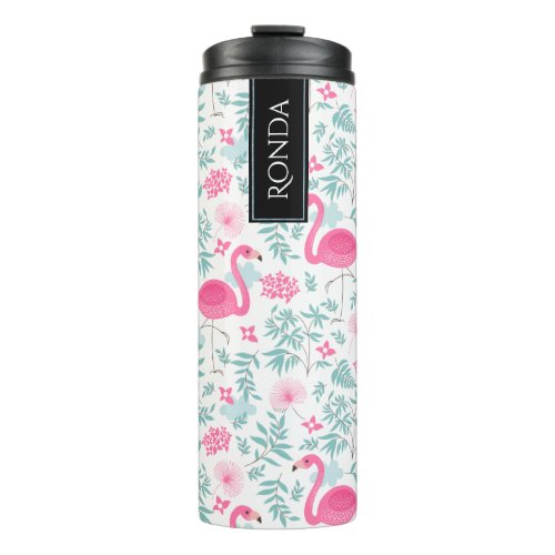 Colorful Watercolors Flamingos  Tropical Flowers Thermal Tumbler