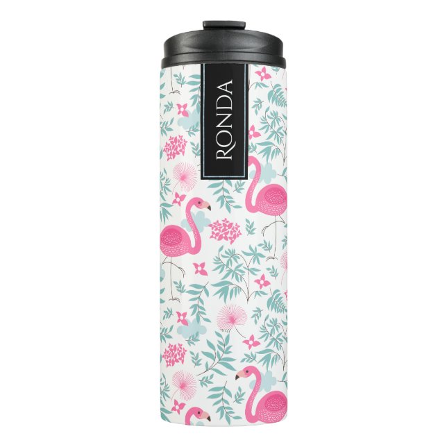 Colorful Watercolors Flamingos & Tropical Flowers Thermal Tumbler (Front)