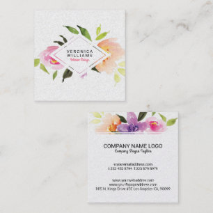 Colorful Watercolors Floral Bouquet Square Business Card