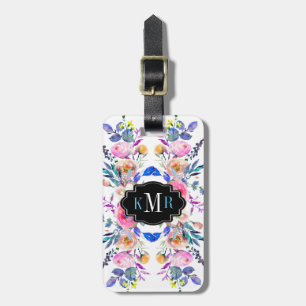 Colorful Watercolors Floral Design Monogram Luggage Tag