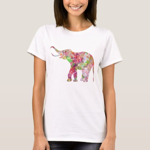 Colorful Watercolors Floral Elephant T_Shirt