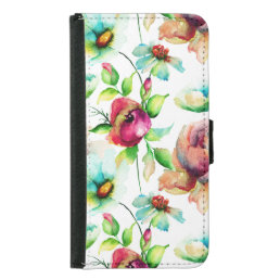 Colorful Watercolors Floral Illustration 5 Samsung Galaxy S5 Wallet Case