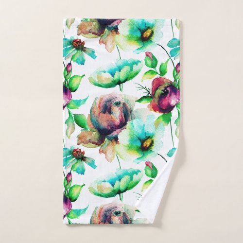 Colorful Watercolors Floral Seamless Pattern Bath Towel Set