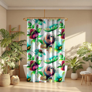 Colorful Watercolors Floral Seamless Pattern Shower Curtain