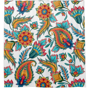 Colorful Watercolors Floral Vintage Paisley Shower Curtain