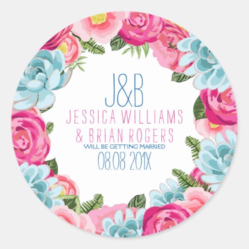 Colorful Watercolors Floral Wreath Frame Classic Round Sticker