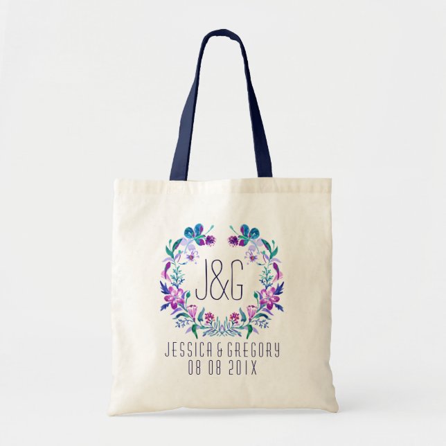 Colorful Watercolors Floral Wreath Tote Bag (Front)