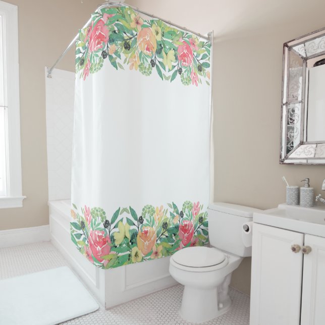 Colorful Watercolors Flowers Border Shower Curtain (In Situ)