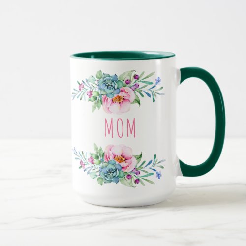 Colorful Watercolors Flowers Bouquet Mom Text Mug