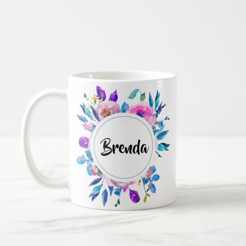 Colorful Watercolors Flowers Bouquet With Monogram Coffee Mug